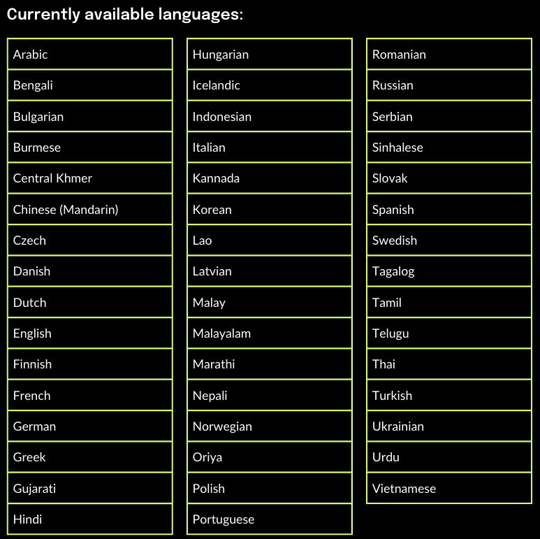 Available languages SwipeGuide